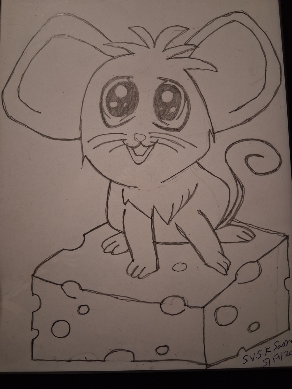 Pencil Drawing Mouse On A Piece Of Cheese